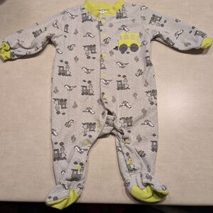Gray and Yellow Train Print Kids One Piece